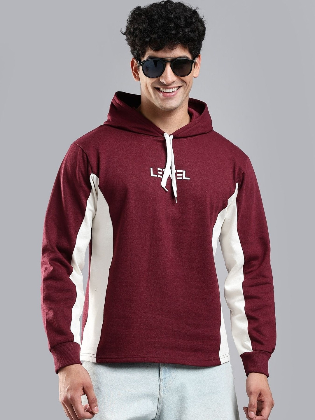 LEWEL Men Colourblocked Hooded Sweatshirt