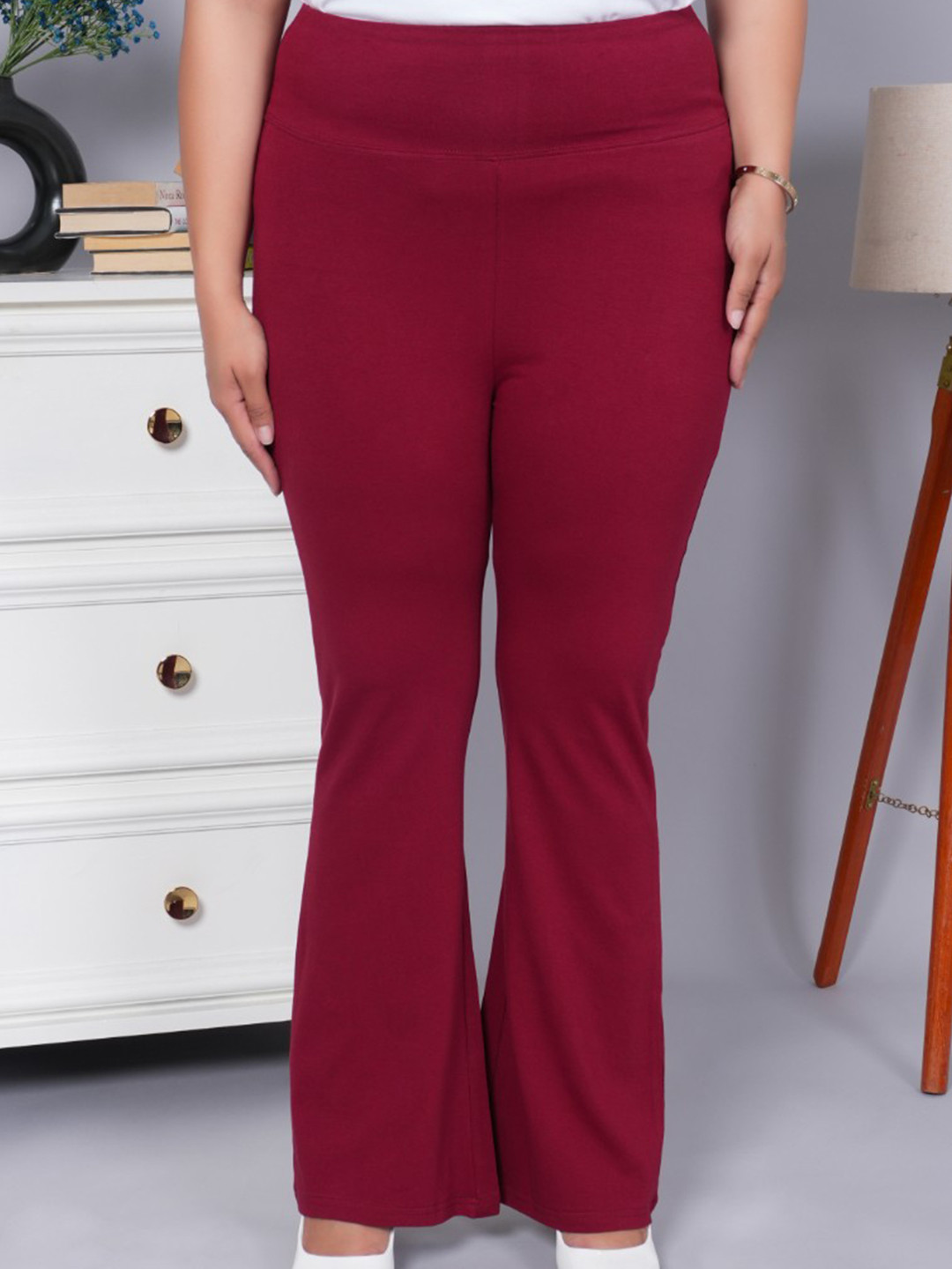 Mlada Women Solid High Waist Stretchable Bootcut Flared Cotton Leggings