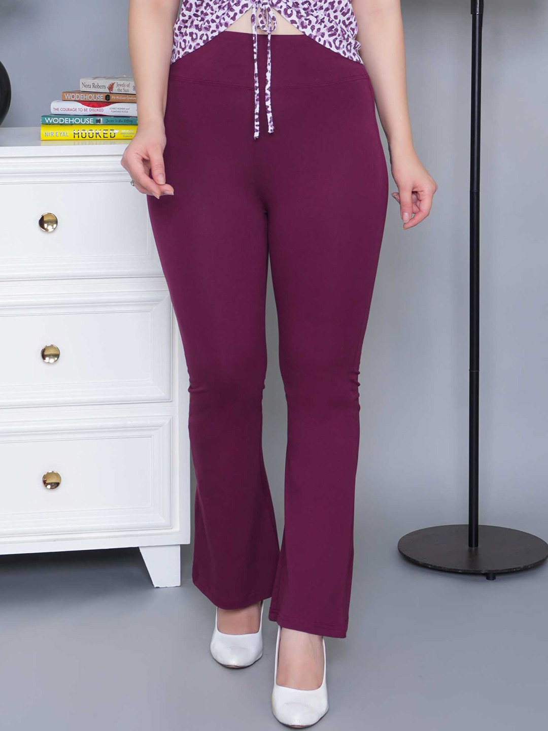 Mlada Women Solid High Waist Stretchable Bootcut Flared Cotton Leggings