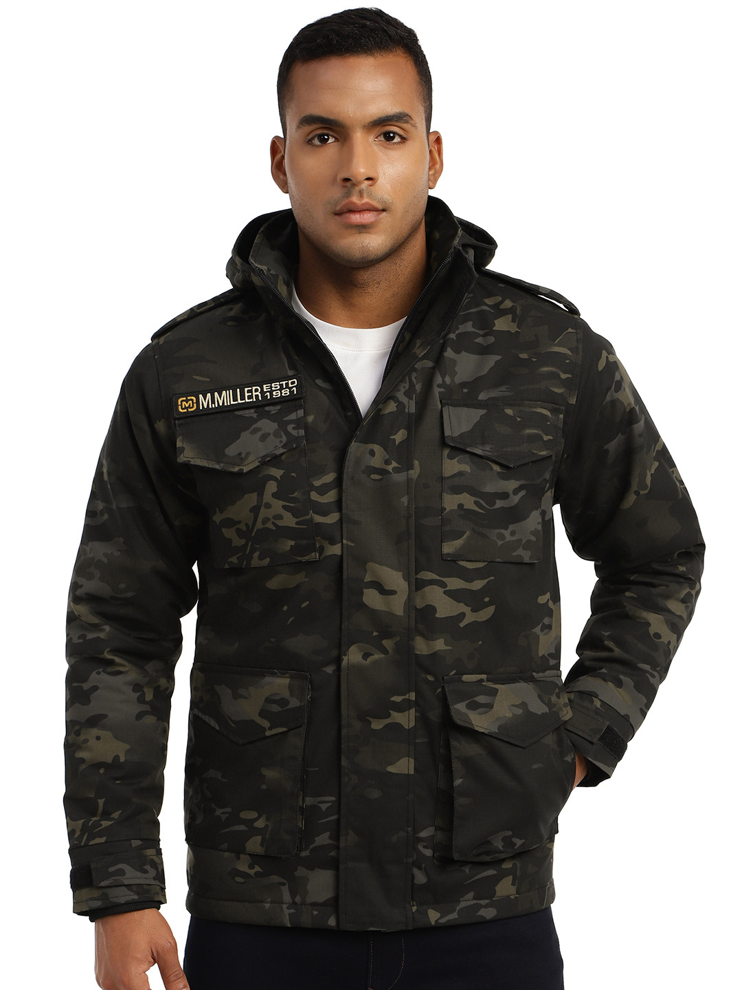 MOUNTMILLER Men's Camouflage Printed Multicam M65 Ripstop Field Tactical Hooded Jacket