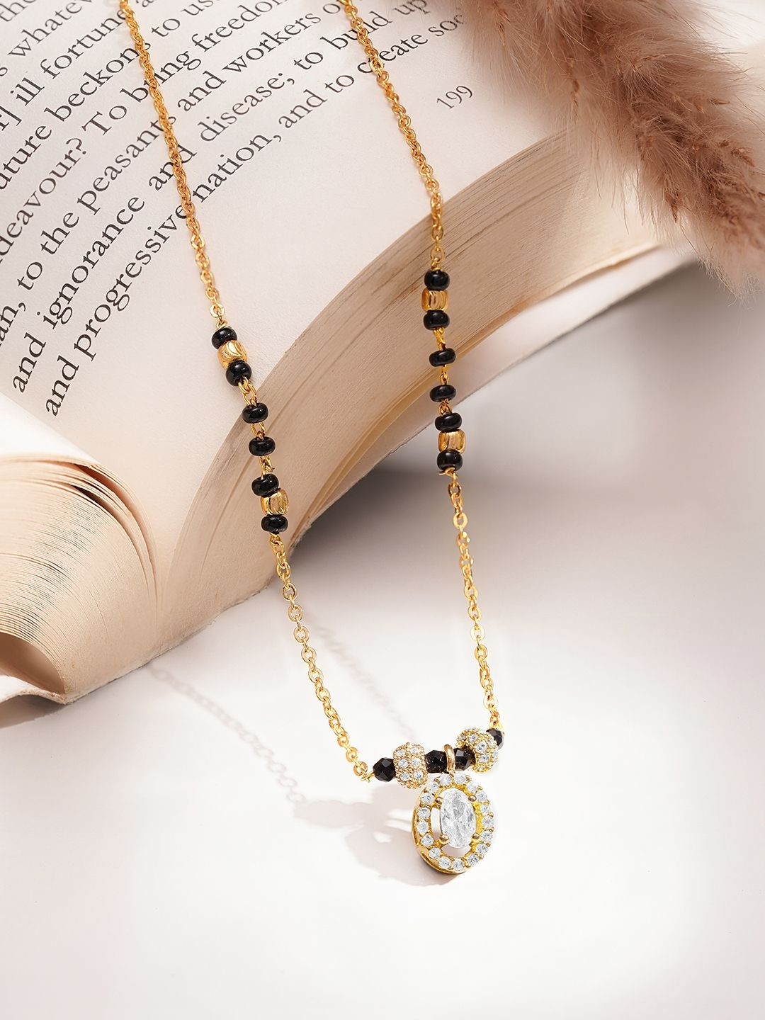 Rubans Women 18K Gold Plated American Diamond Beaded Mangalsutra