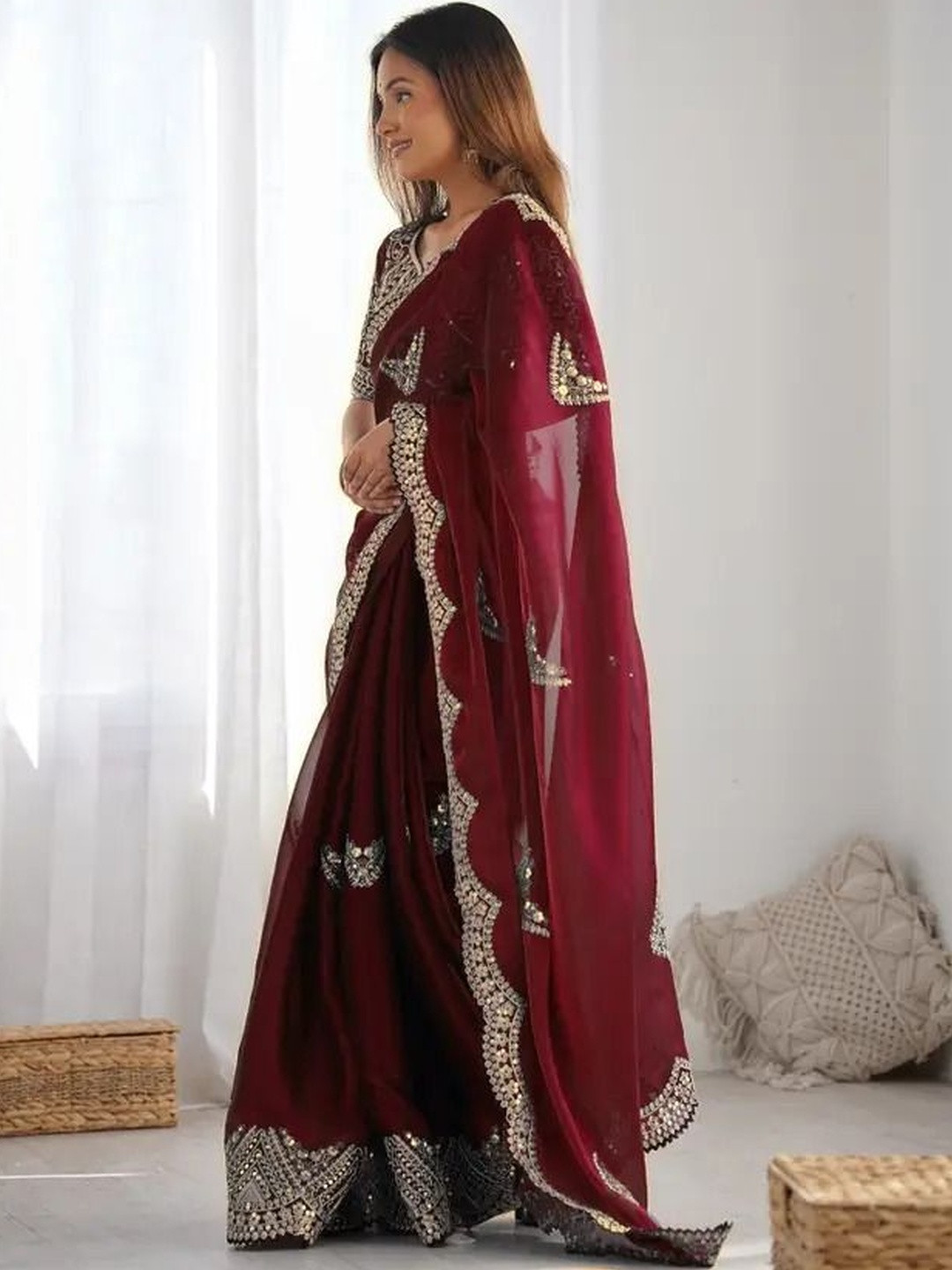 SHEKHAWATI FASHION Embellished Embroidered Organza Heavy Work Saree