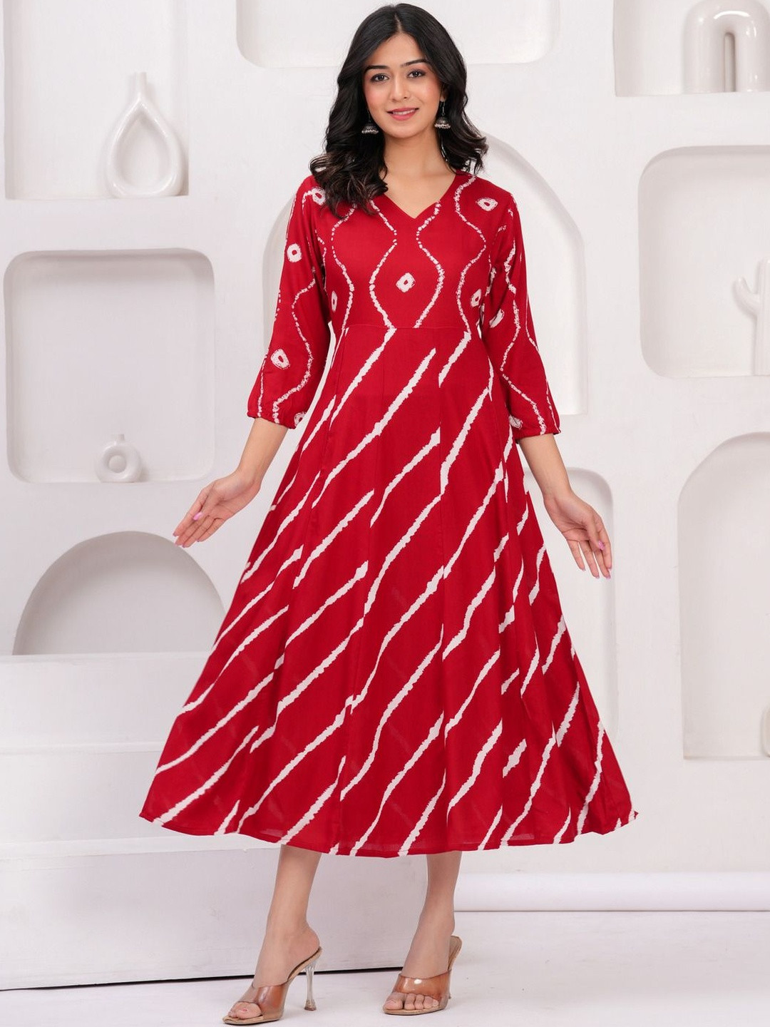 HERE&NOW Tie and Dye Print Fit & Flare Midi Dress