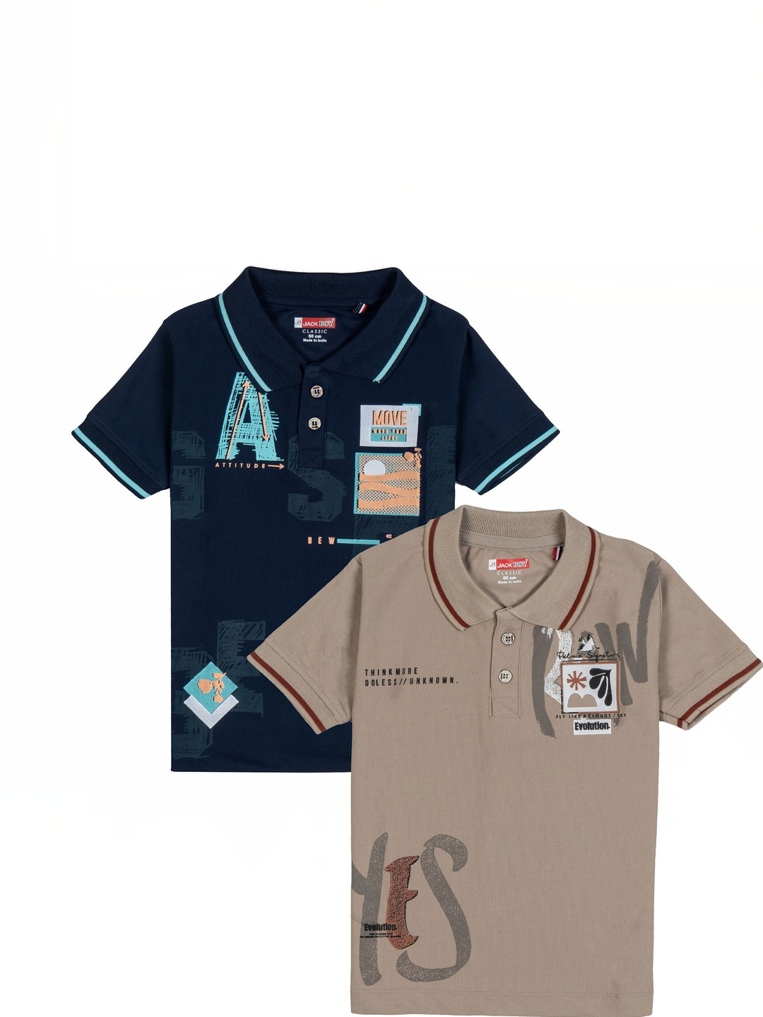 JACKBOY Boys Pack of 2 Printed Polyester Polo Collar Tshirts