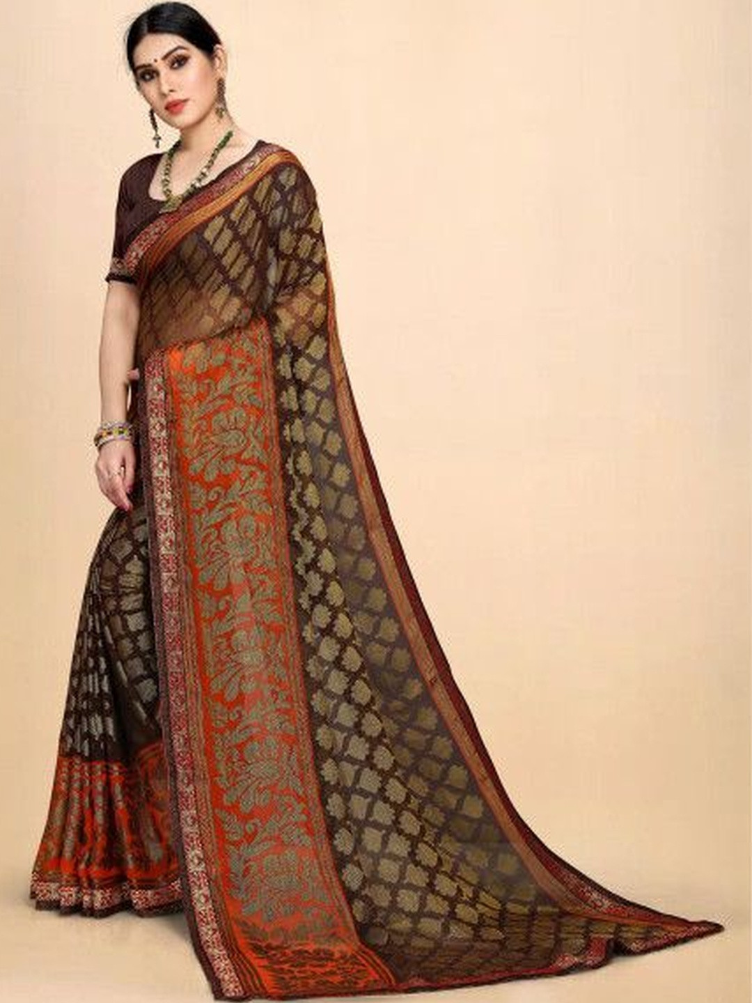 EMV Woven Design Poly Chiffon Fusion Saree