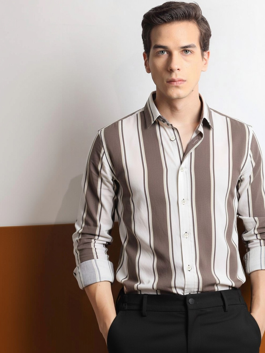 SHIRTZONE Men Classic Slim Fit Striped Casual Shirt