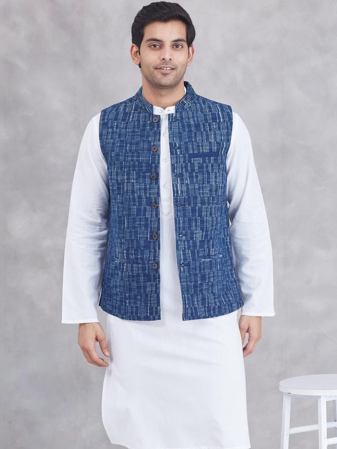 Fabindia Printed Mandarin Collared Nehru Jackets