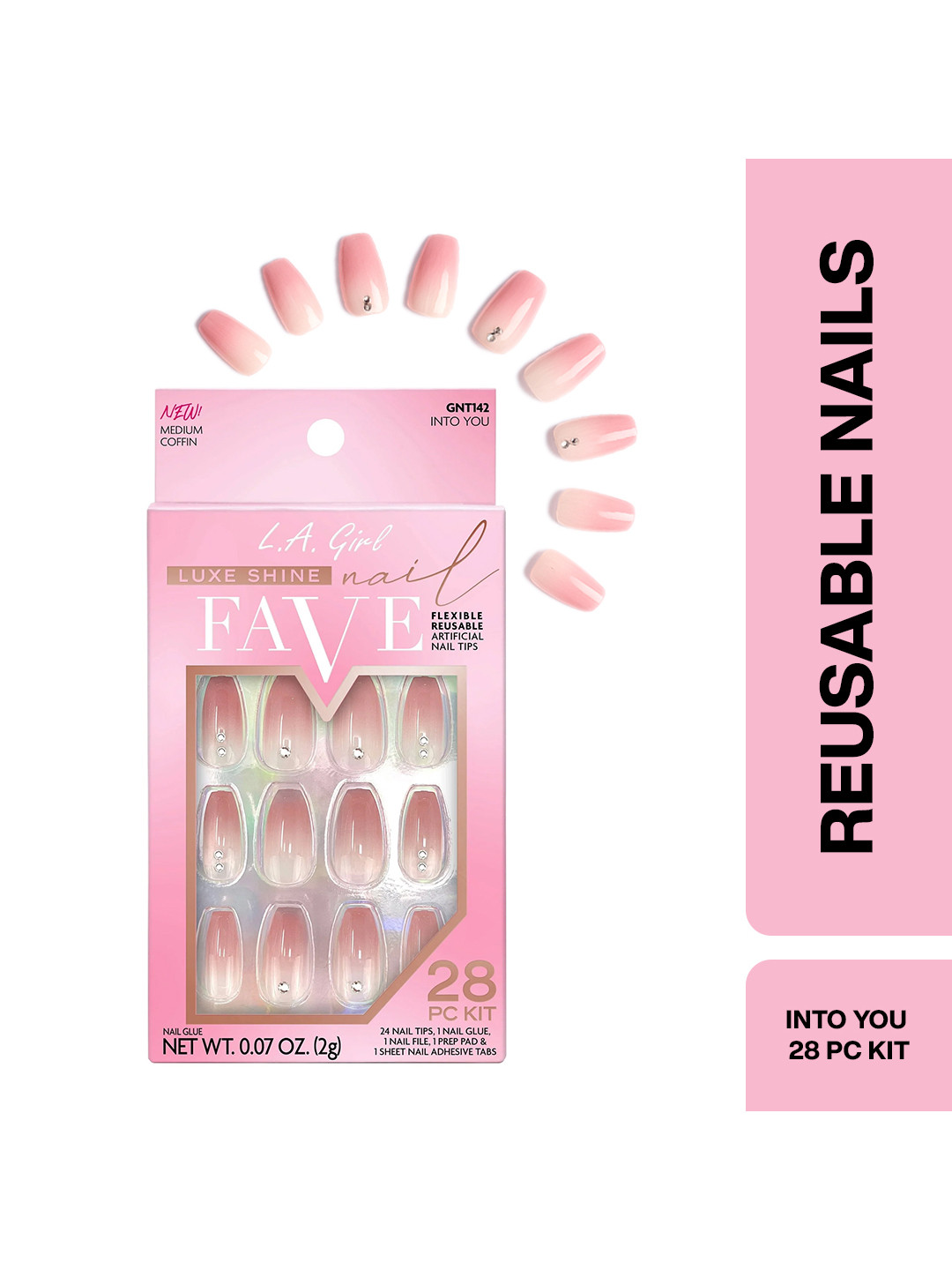L.A.Girl Luxe Shine Nail Fave Artificial Nail Tips-Into You - 28 Pc Kit