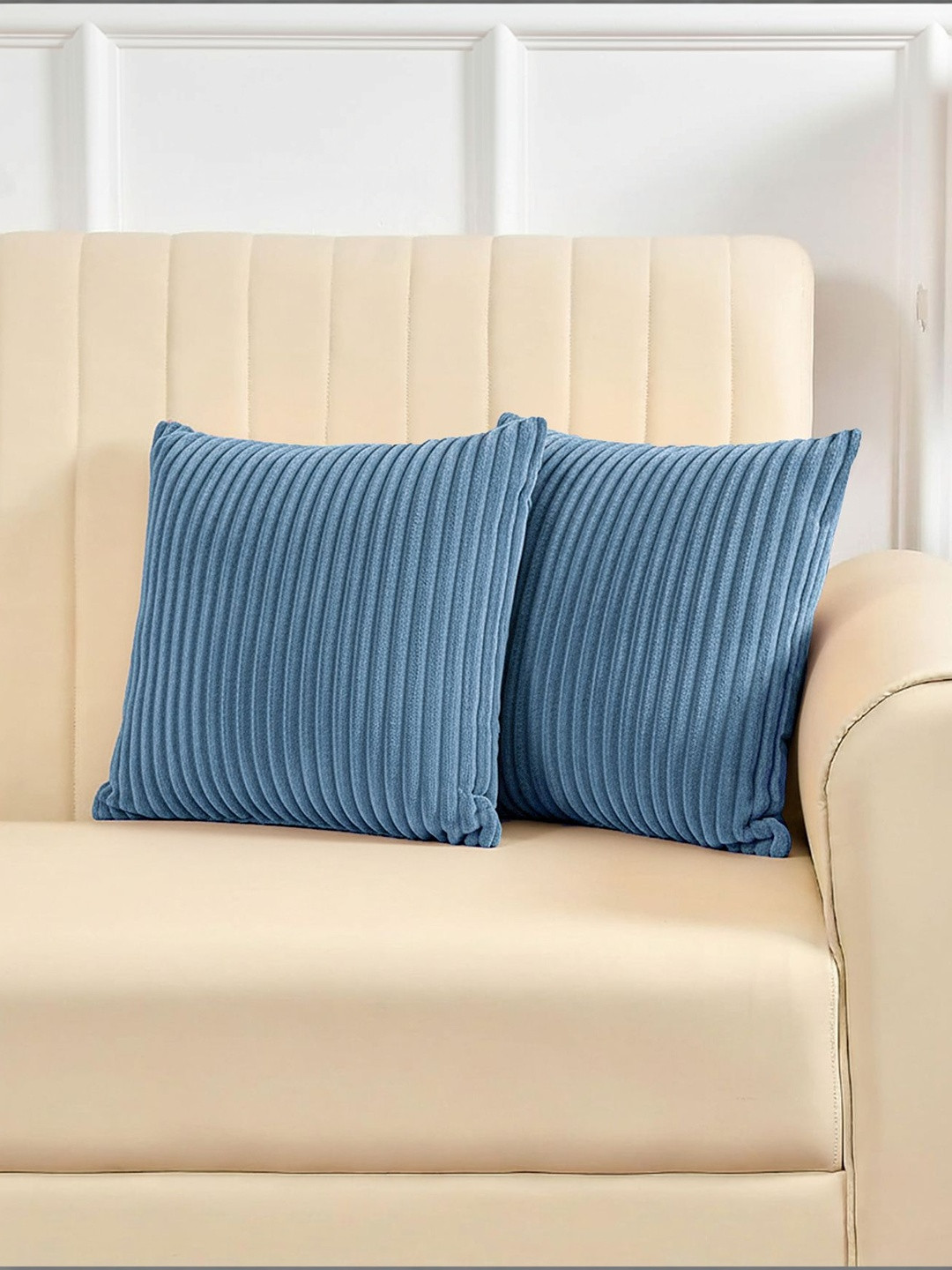 Yellow Weaves Blue Set of 2 Square Cushion Covers