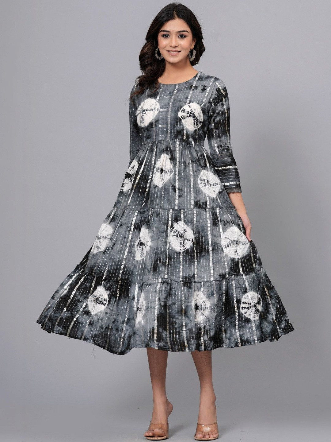 HERE&NOW Tie and Dye Dyed Fit & Flare Midi Dress