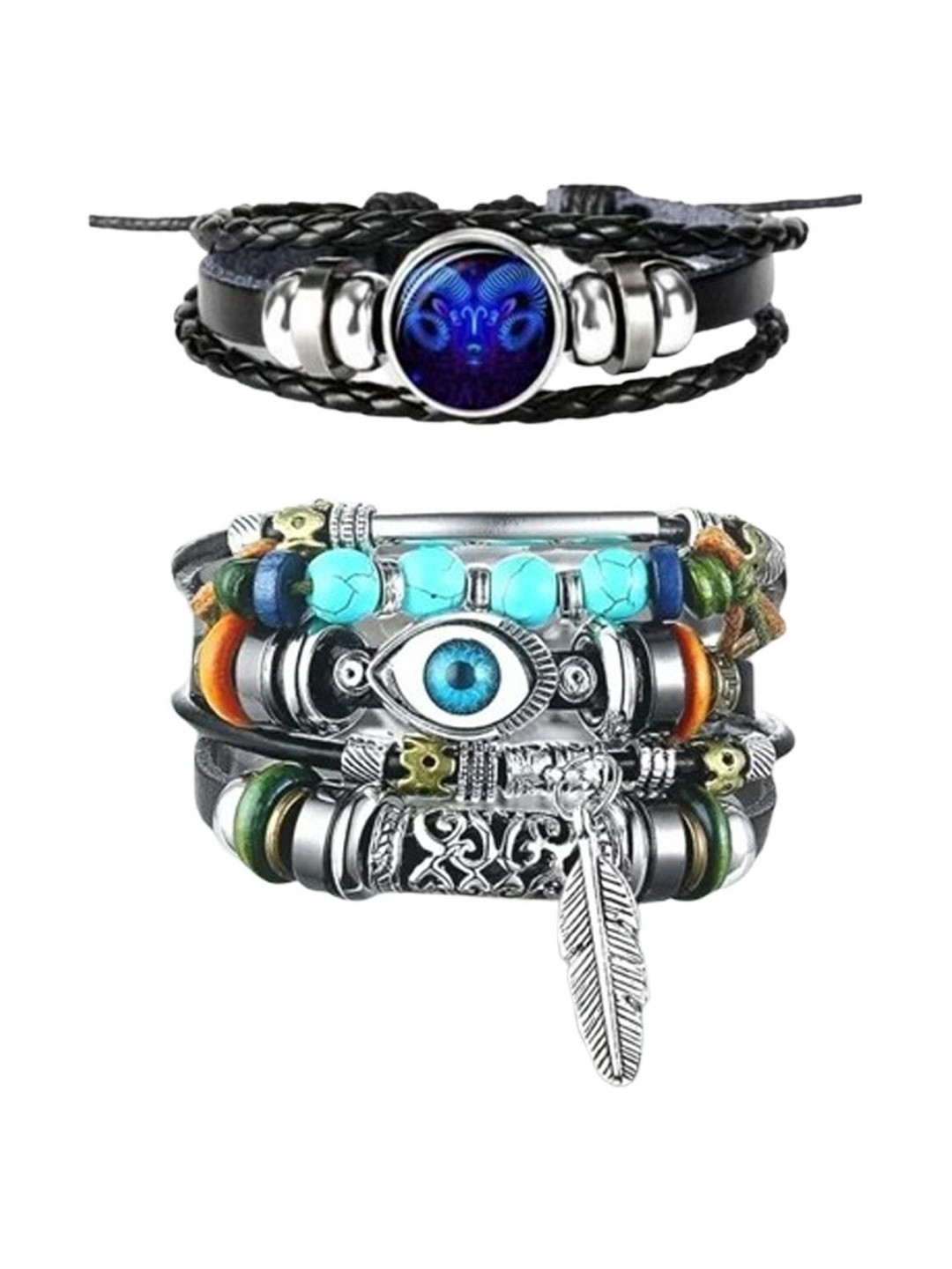 Ringzinnie Set Of 2 Silver Plated Evil Eye Beaded Bracelet