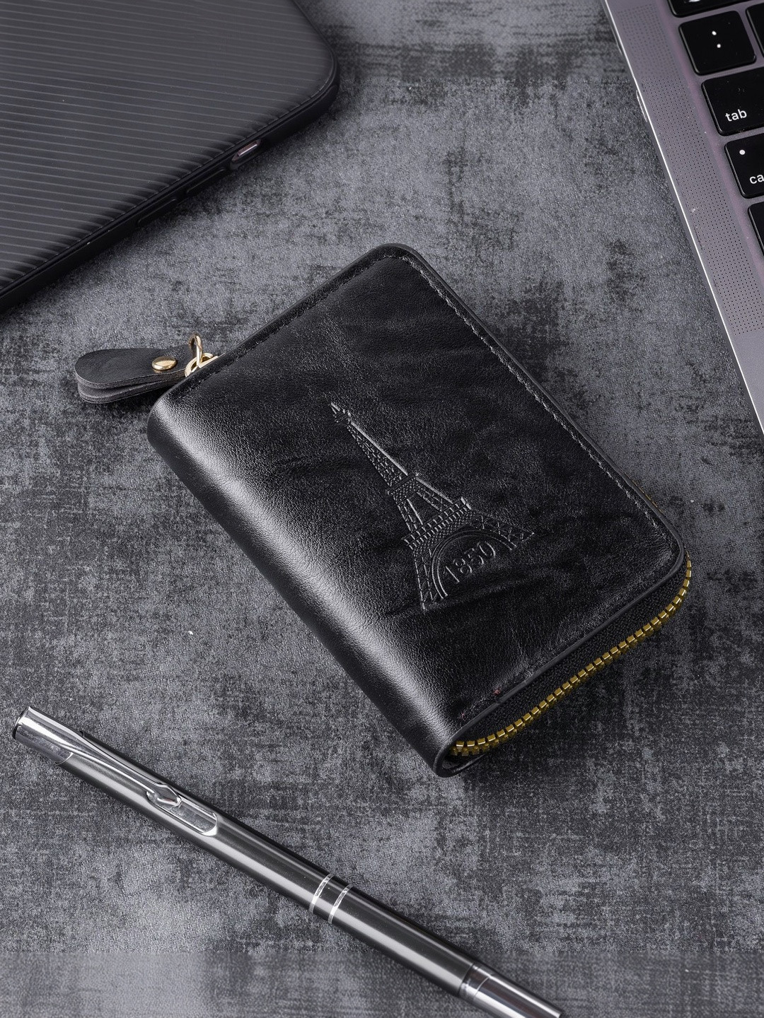 SZN Men Textured Embellished Zip Around Wallet