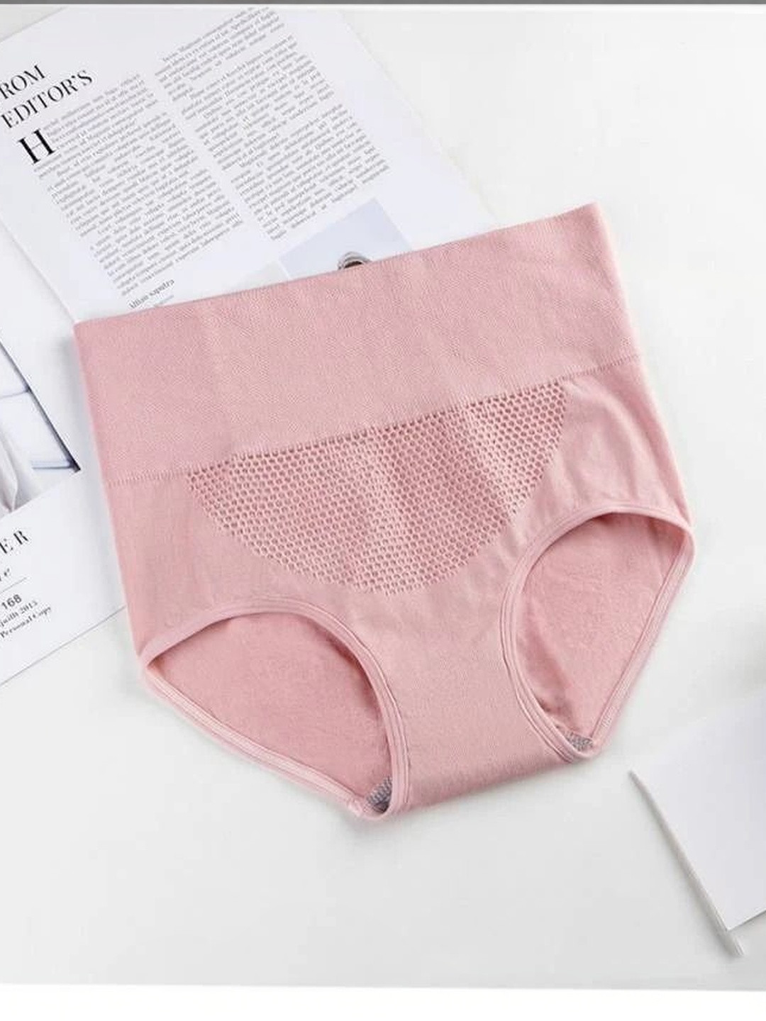 JETVELI Women Pink Cotton Seamless High Waist Tummy Tucker Body Shapewear Panty