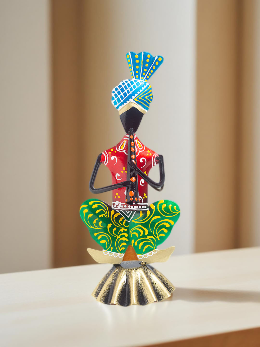 Golden Peacock Multicolour Handcrafted Musician Showpiece for Home Decor & Festive Gifting
