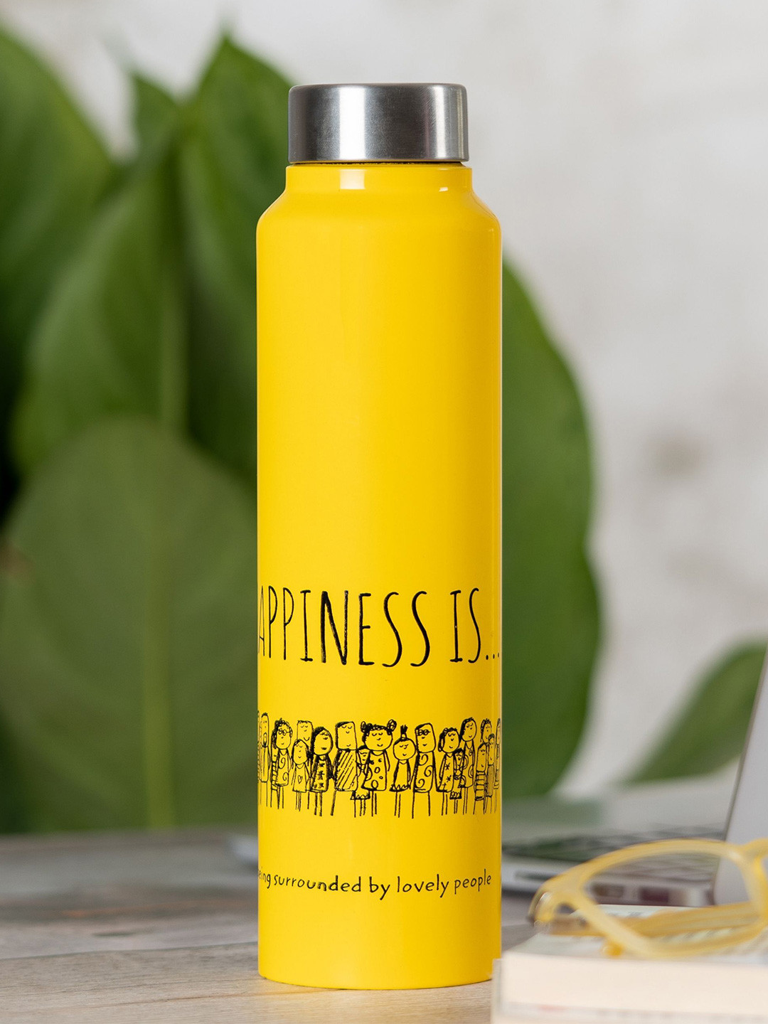 CLAY CRAFT Vacbott Yellow Typography Stainless Steel BPA Free Water Bottle - 1L