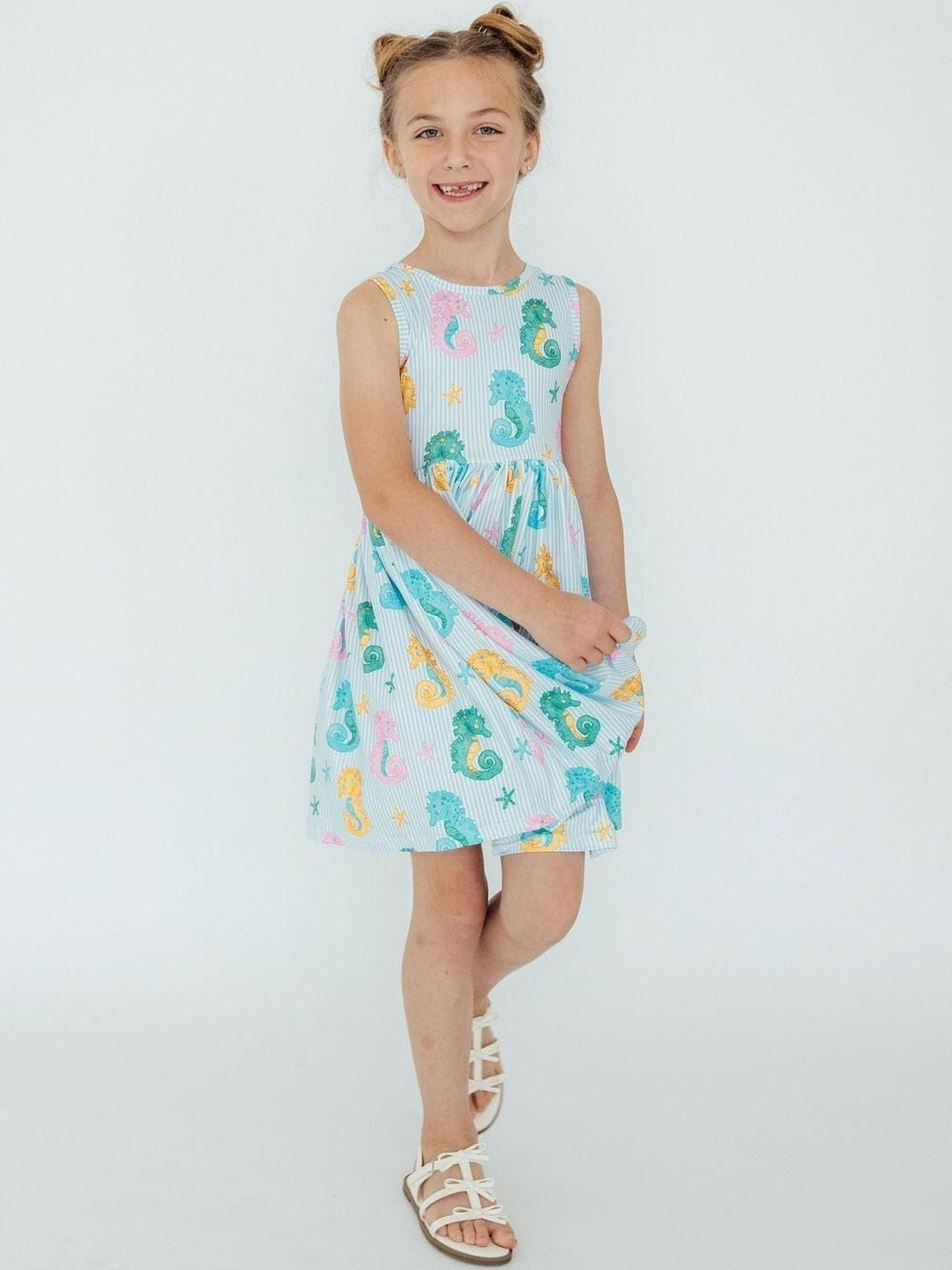 Sangria Girls Printed Round Neck Fit & Flare Dress