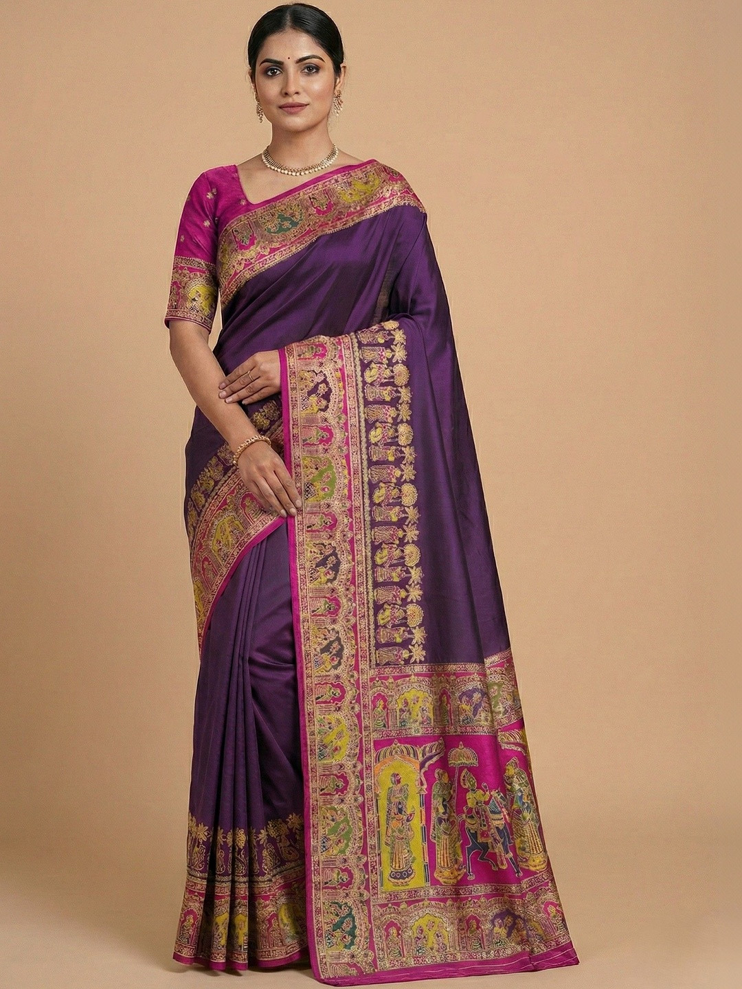 Mitera Ethnic Motifs Zari Pashmina Handloom Saree