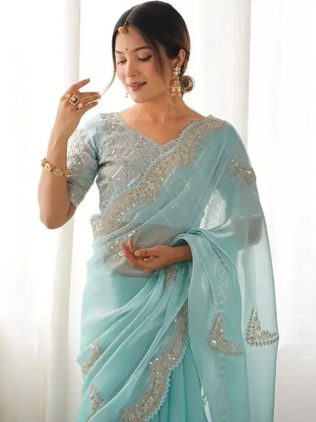 SHEKHAWATI FASHION Embellished Sequinned Organza Saree