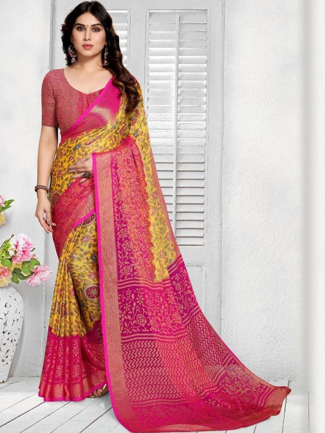 EMV Floral Poly Chiffon Saree