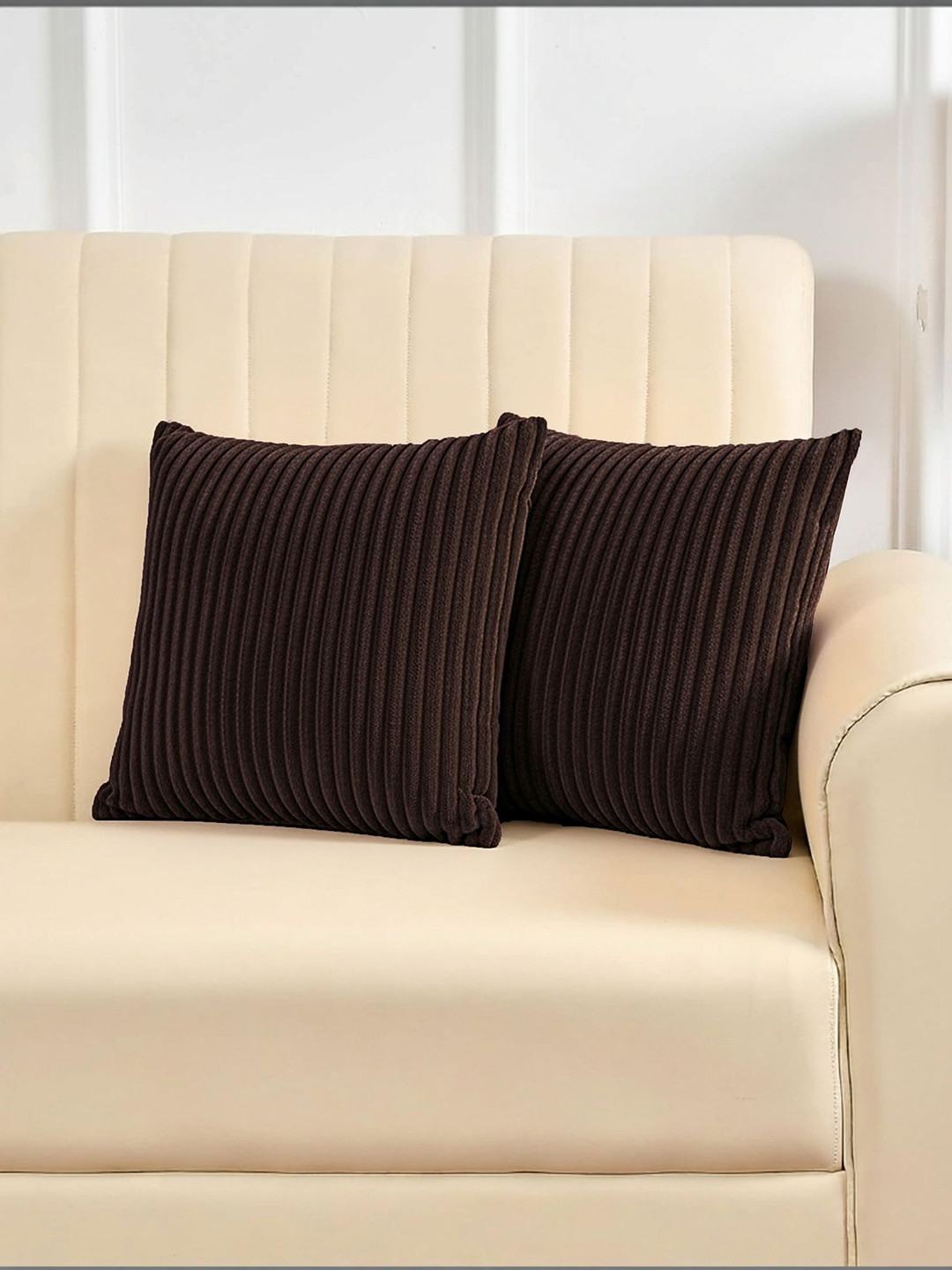 Yellow Weaves Coffee Brown Set of 2 Square Cushion Covers