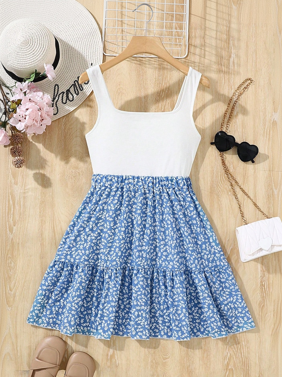 Sangria Girls Printed Square Neck Fit & Flare Dress