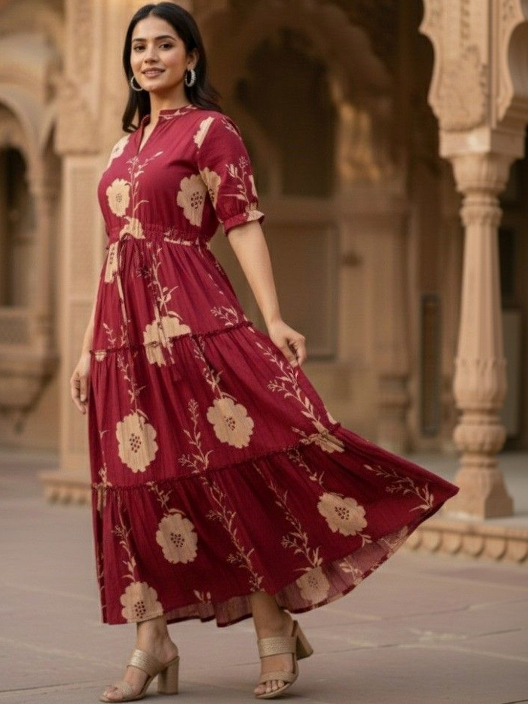SATITHA Women Floral Printed Block Print Anarkali Kurta