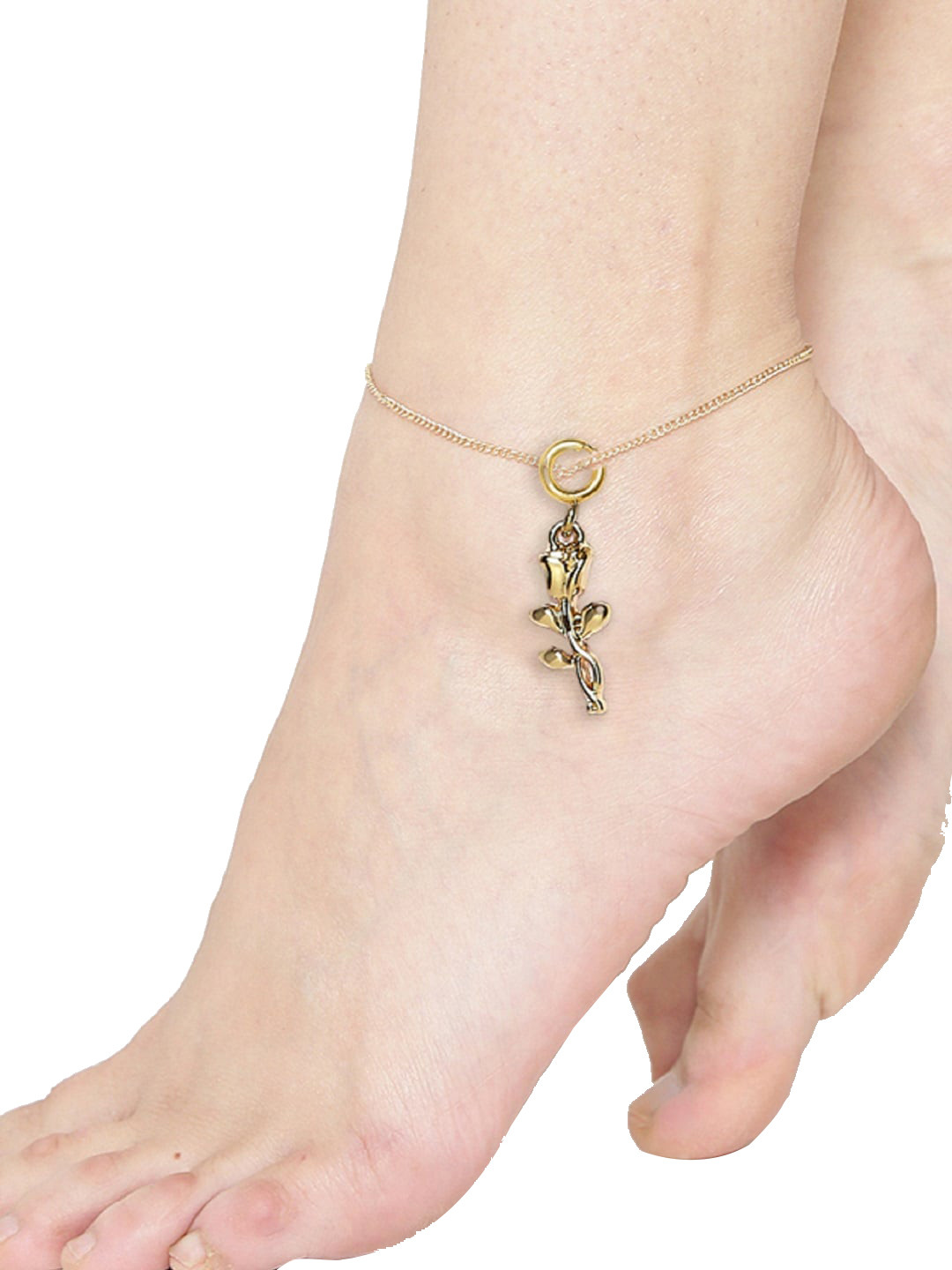 OOMPH Gold Plated Rose Shaped Charm Anklet