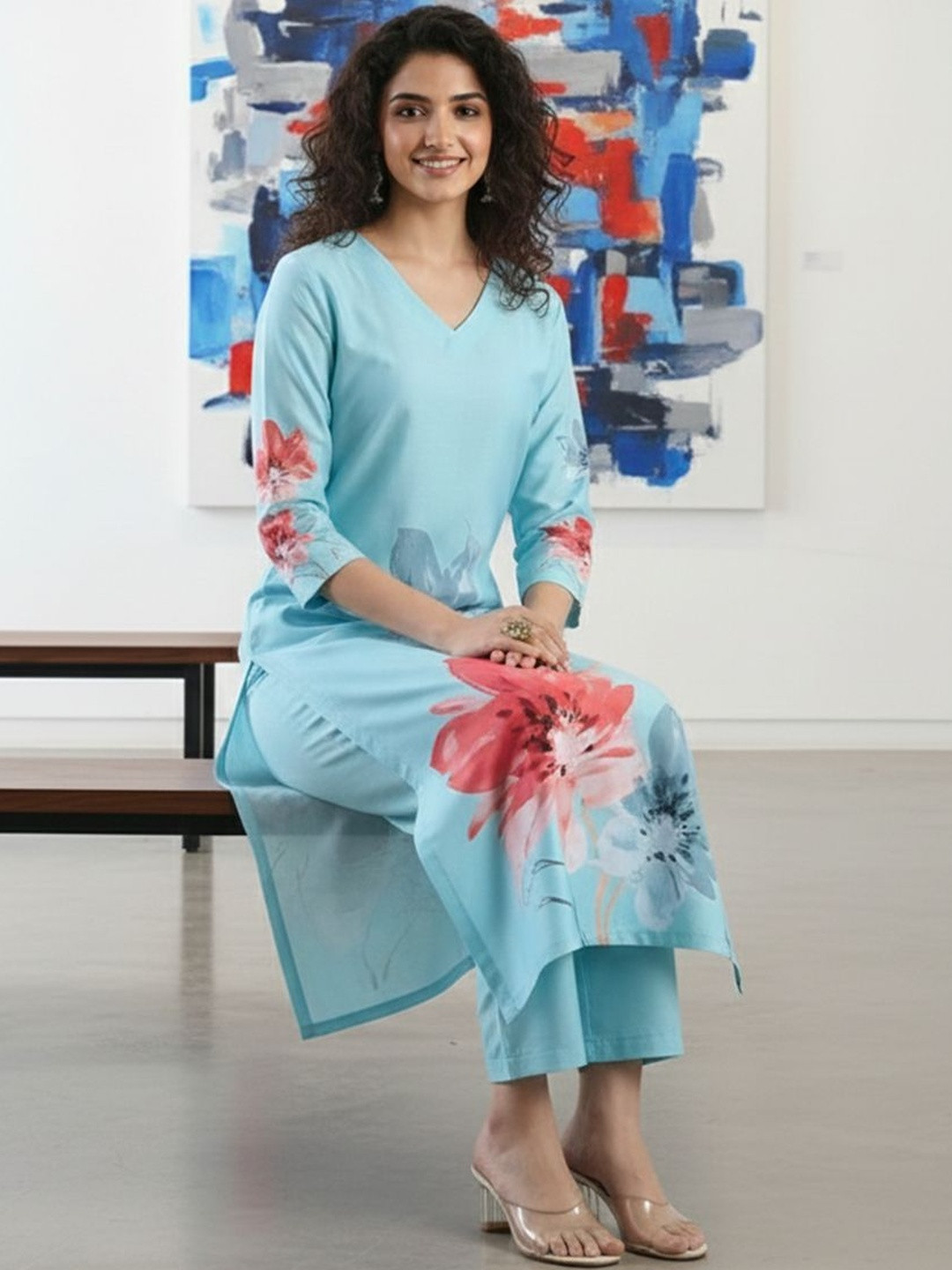 SZN Women Floral Printed Regular Kurta with Trousers