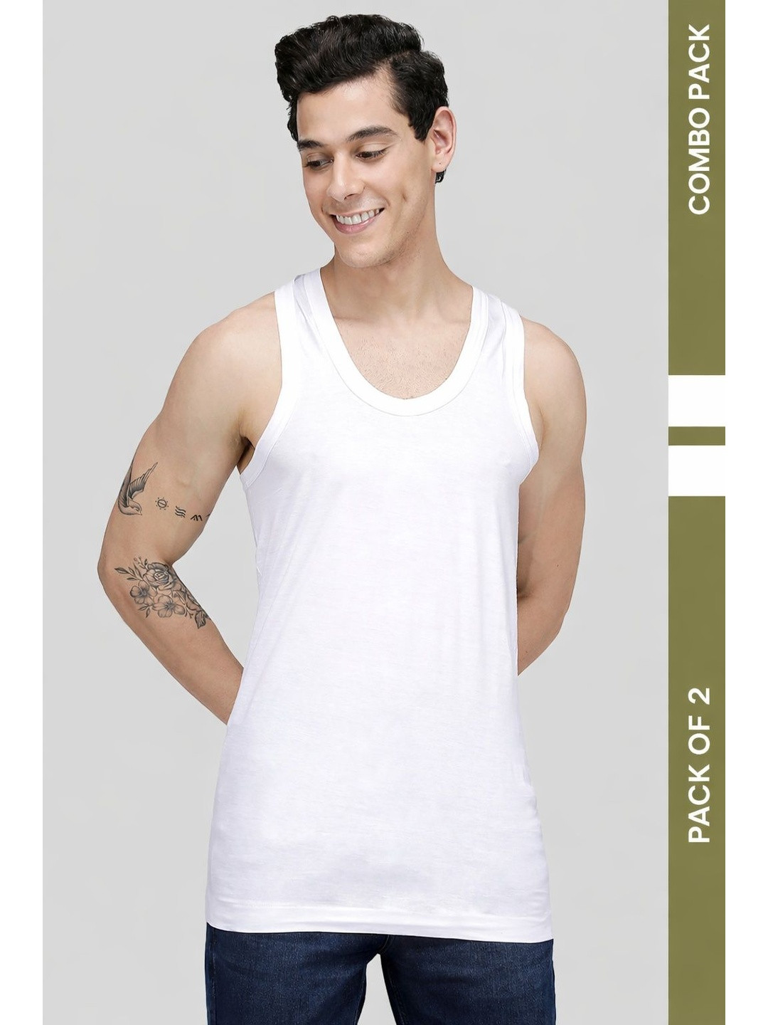MACHO Pack Of 2 Pure Cotton Round Neck Undershirt