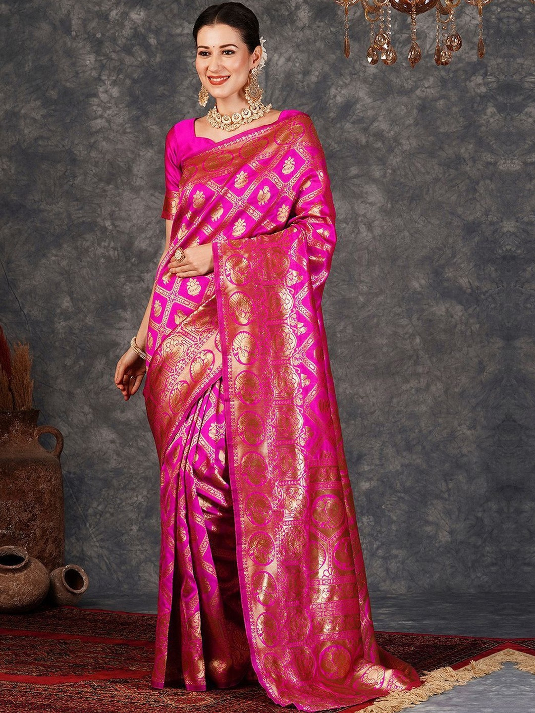 SANISA Woven Design Zari Silk Blend Heavy Work Saree