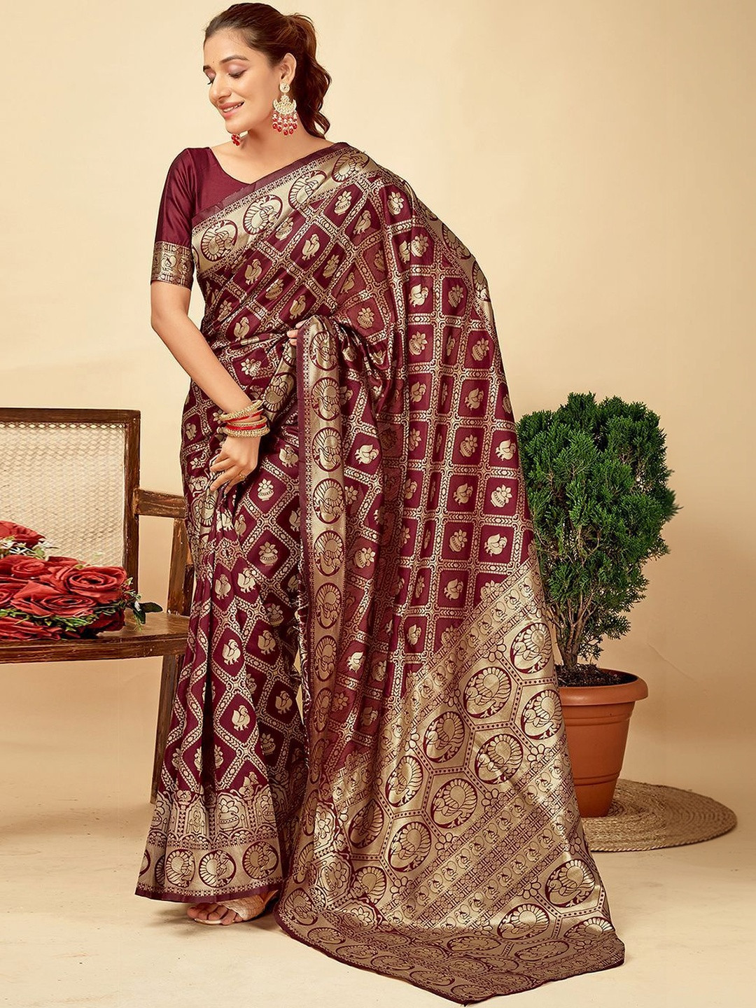 SANISA Woven Design Zari Silk Blend Saree