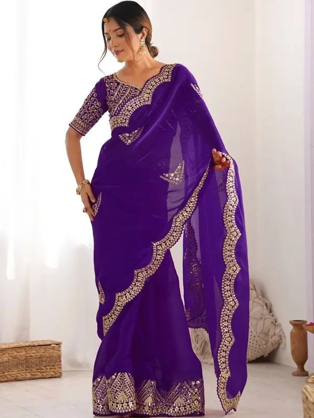 SHEKHAWATI FASHION Embellished Embroidered Organza Heavy Work Saree