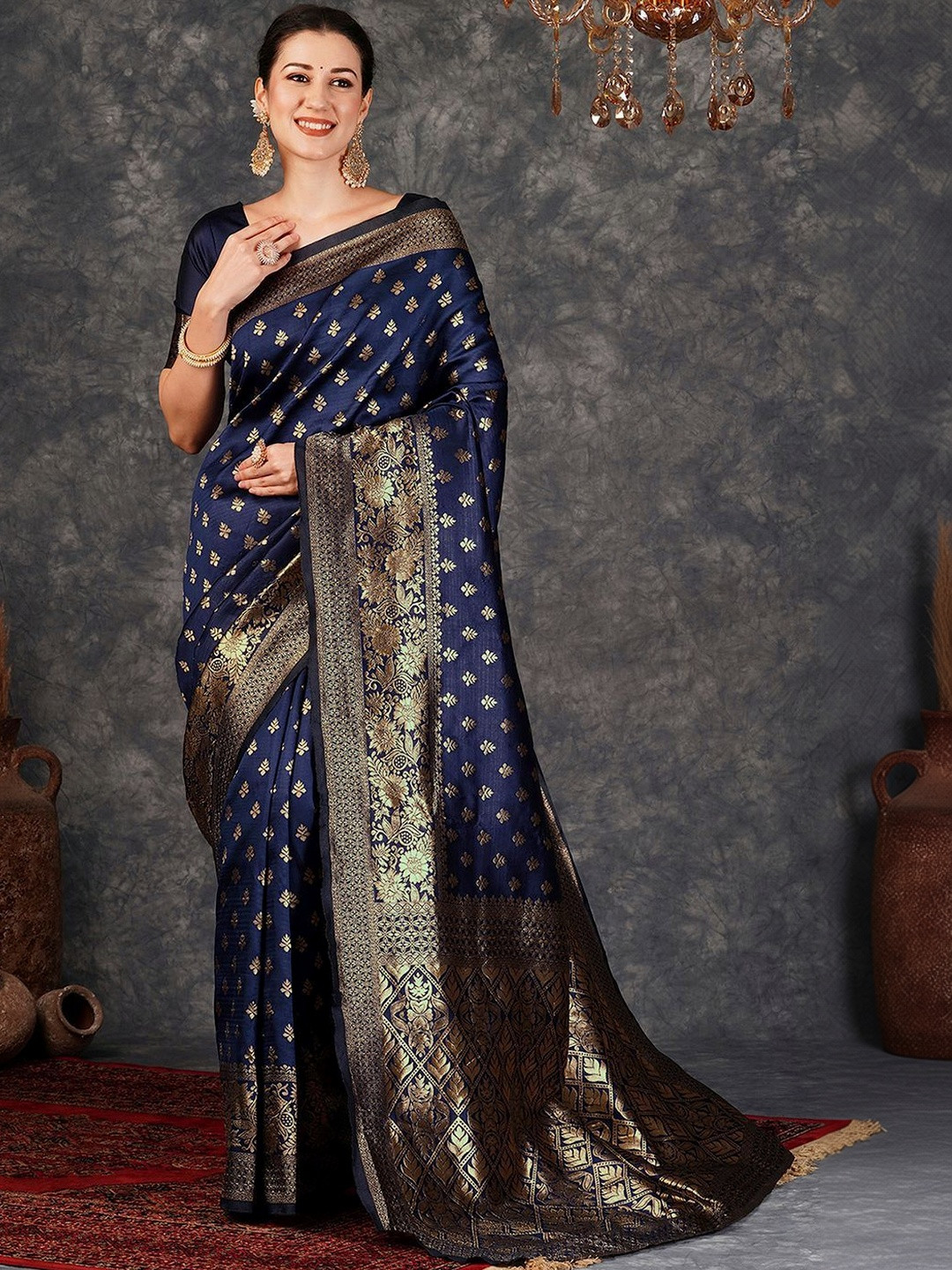 SANISA Ethnic Motifs Zari Silk Blend Heavy Work Saree