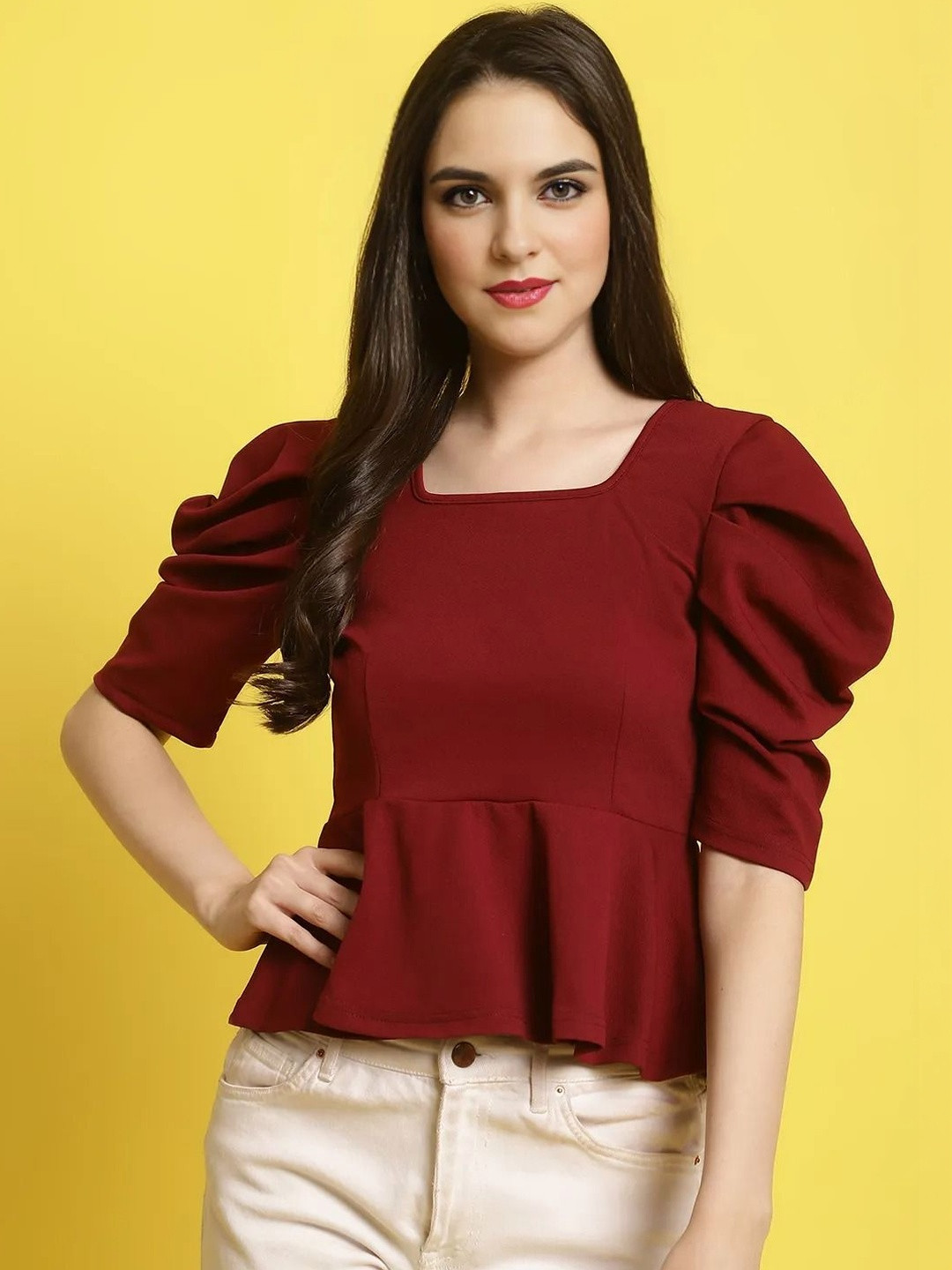 Style Go Puff Sleeve Peplum Top