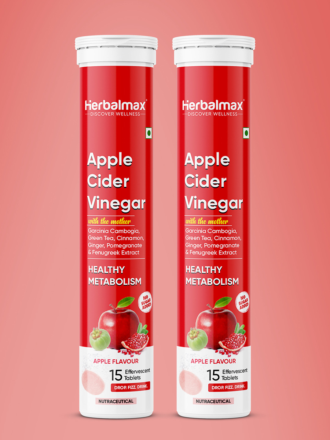 Herbal max Set Of 2 Apple Cider Vinegar Tablets - 15 Effervescent Tablets Each