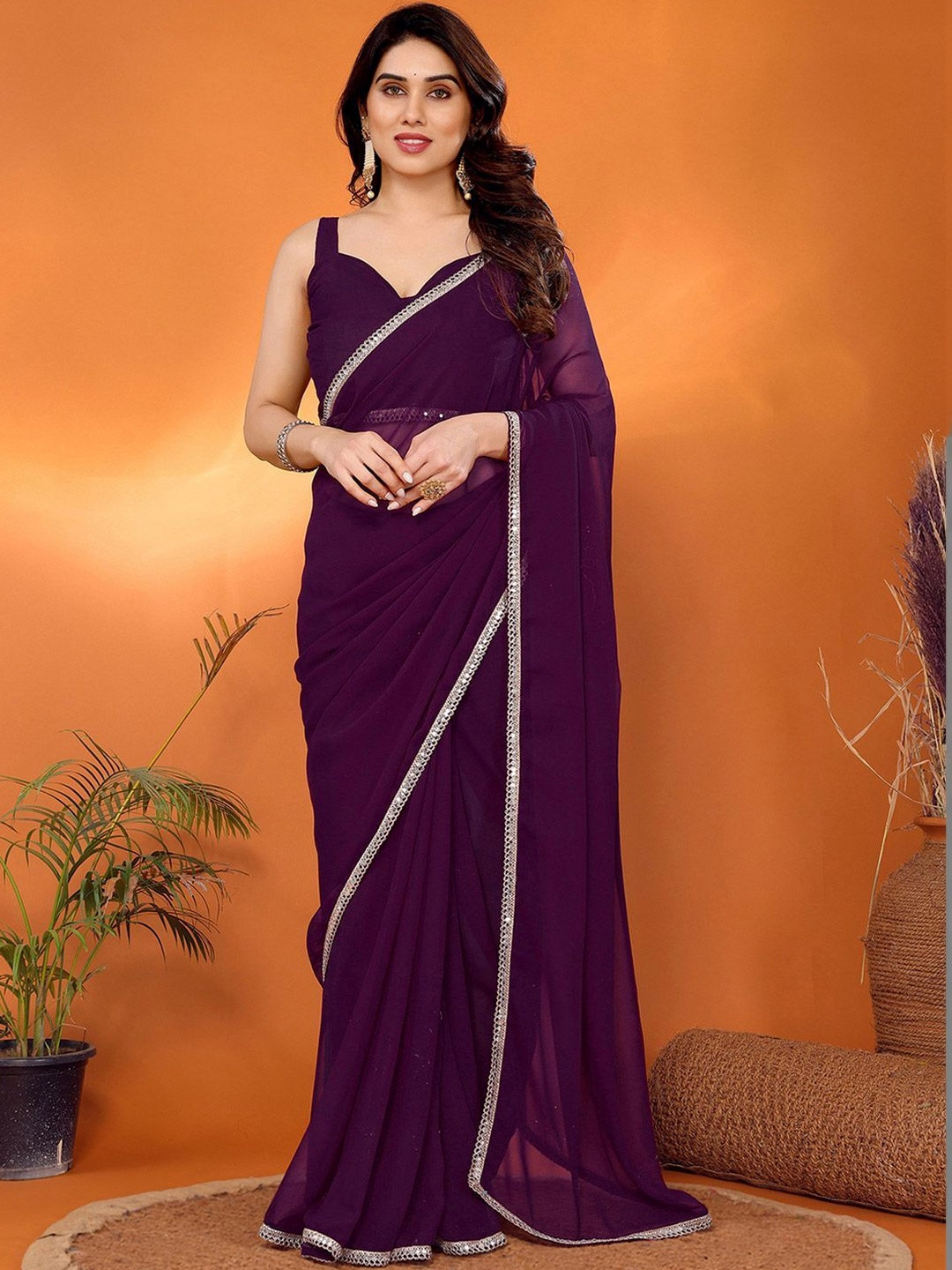 SANISA Sequinned Poly Georgette Saree