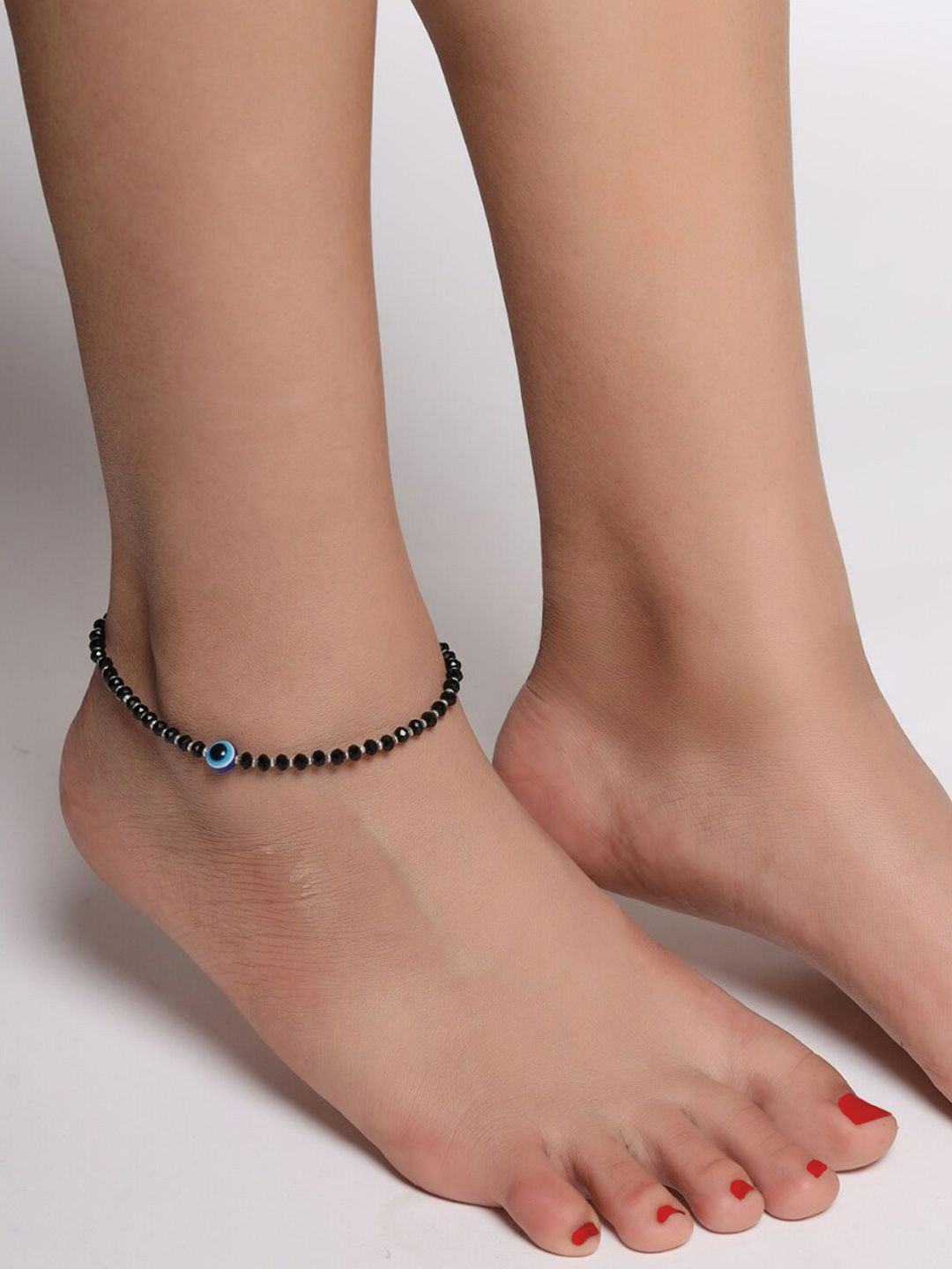 OOMPH Evil Eye Stones Studded and Beads Single Anklet