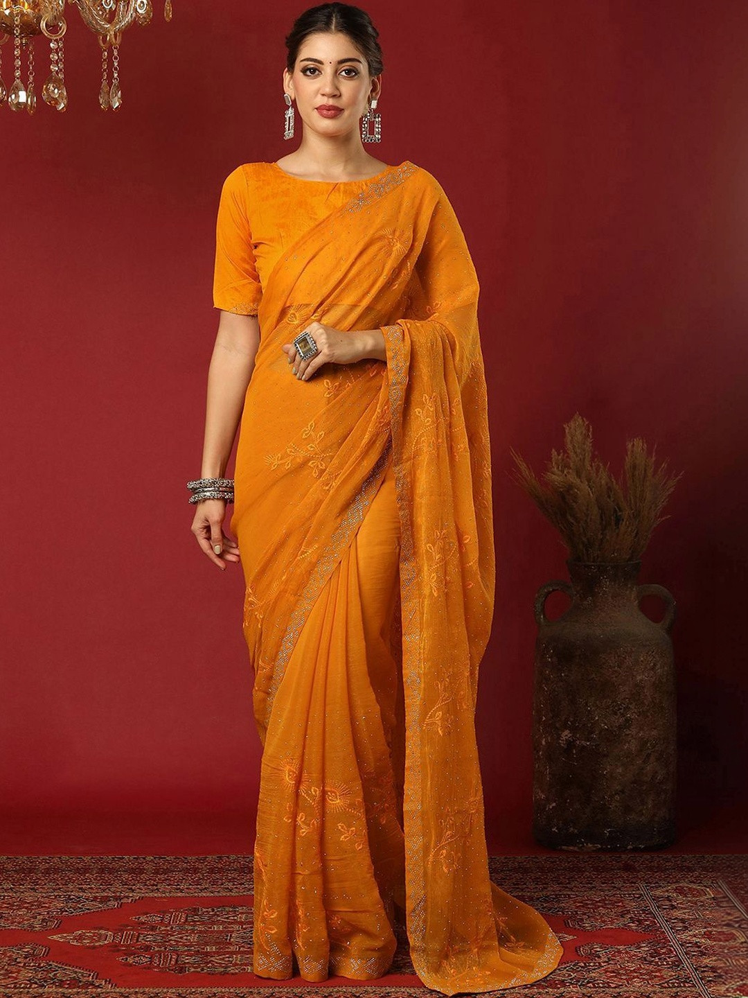 SANISA Embellished Sequinned Poly Chiffon Saree