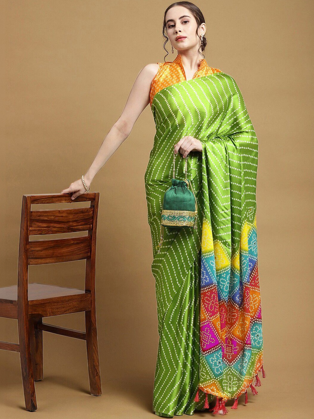 SANISA Bandhani Silk Blend Designer Saree