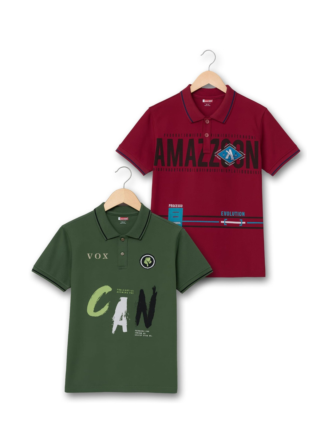JACKBOY Boys Pack of 2 Printed Polyester Polo Collar Tshirts