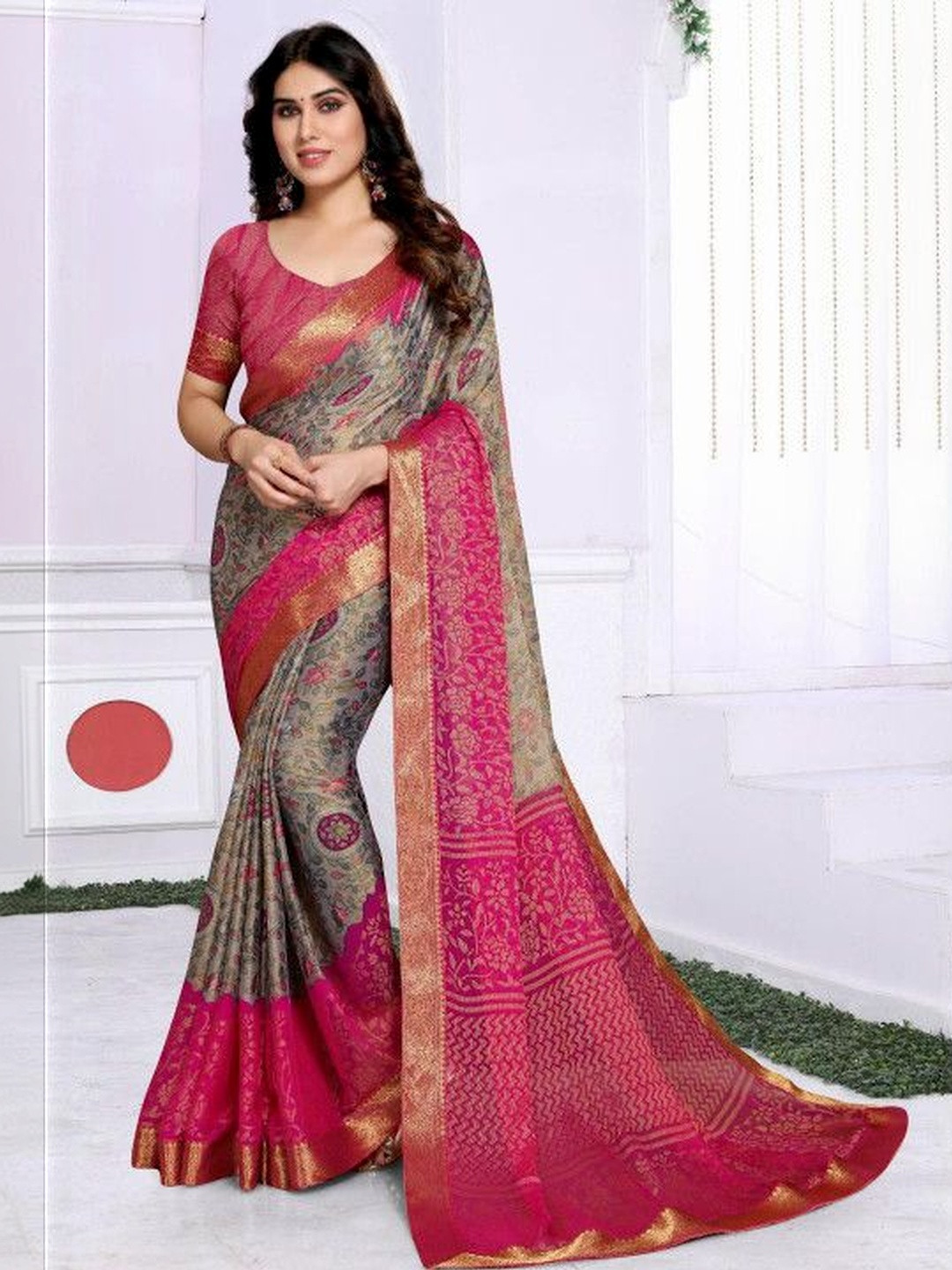 EMV Woven Design Zari Poly Chiffon Heavy Work Saree