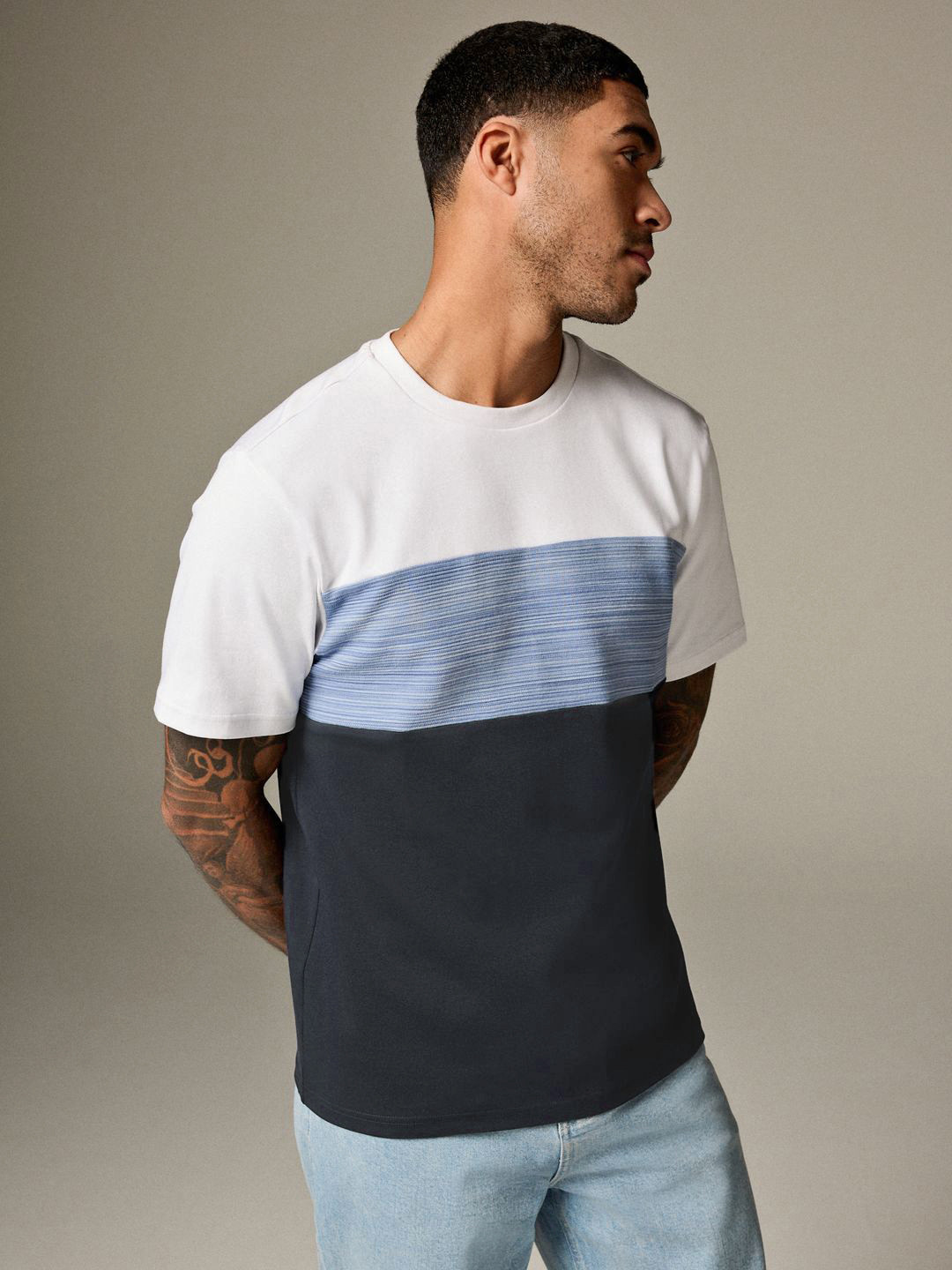 NEXT Men Colourblocked Pure Cotton T-shirt