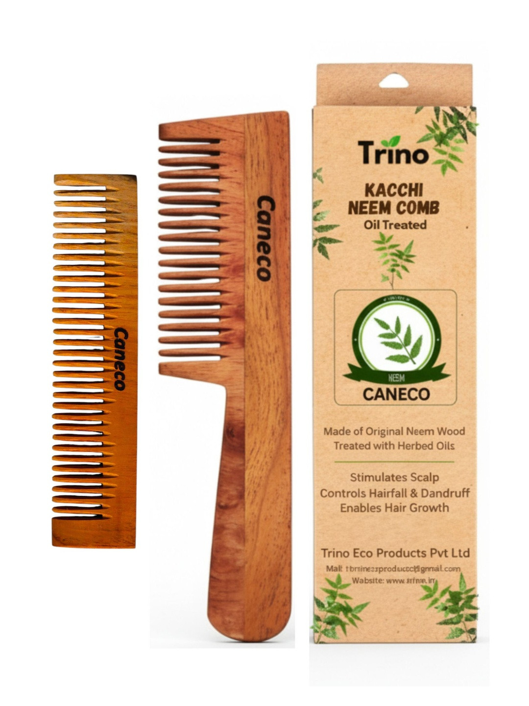 CANECO Set Of 2 Kacchi Neem Wooden Comb