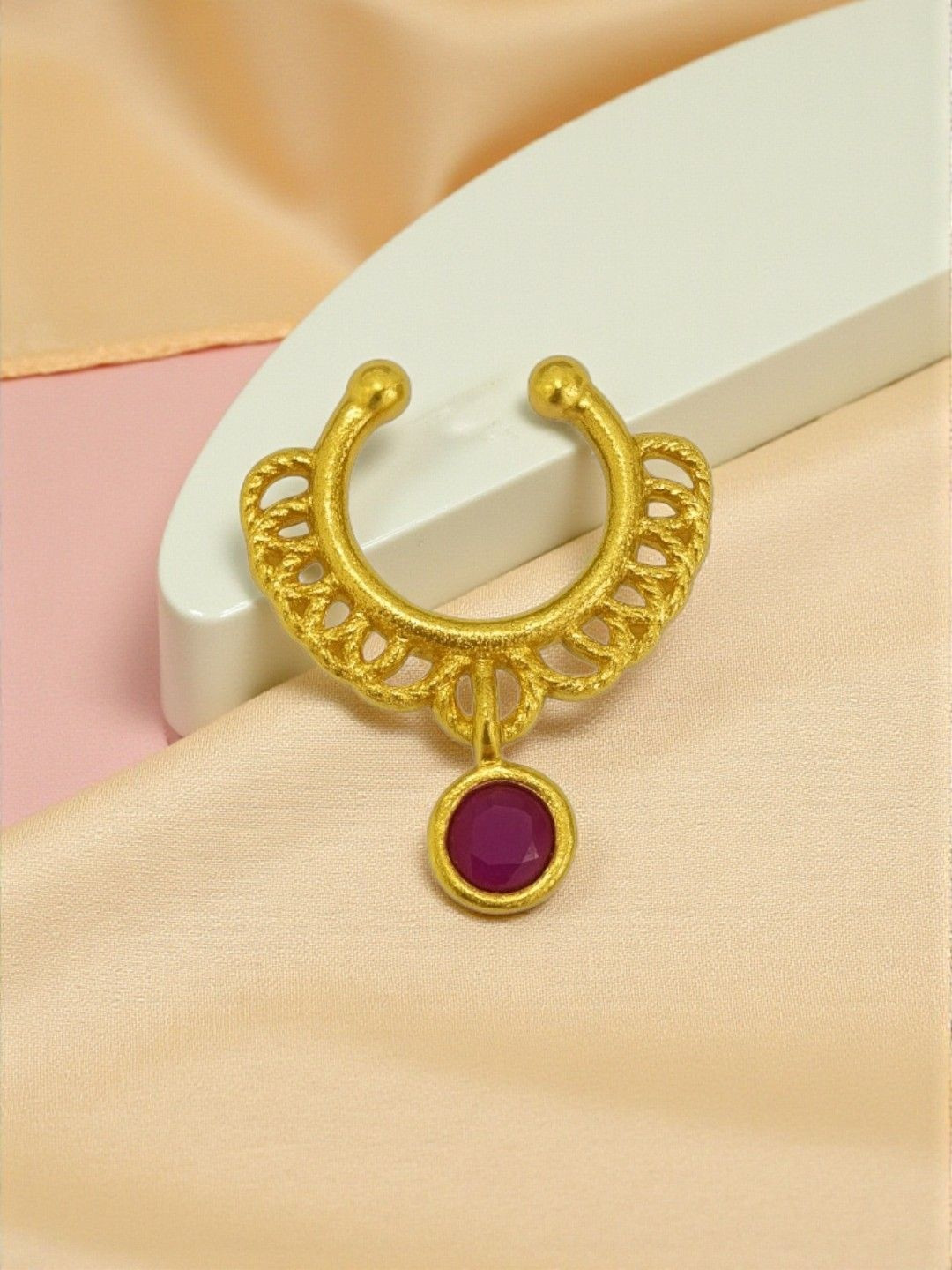 AccessHer Stone-Studded Clip-On Septum Nose Ring