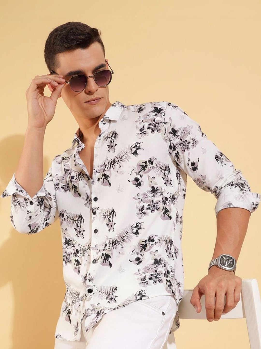 SHIRTZONE Men Classic Slim Fit Floral Printed Casual Shirt