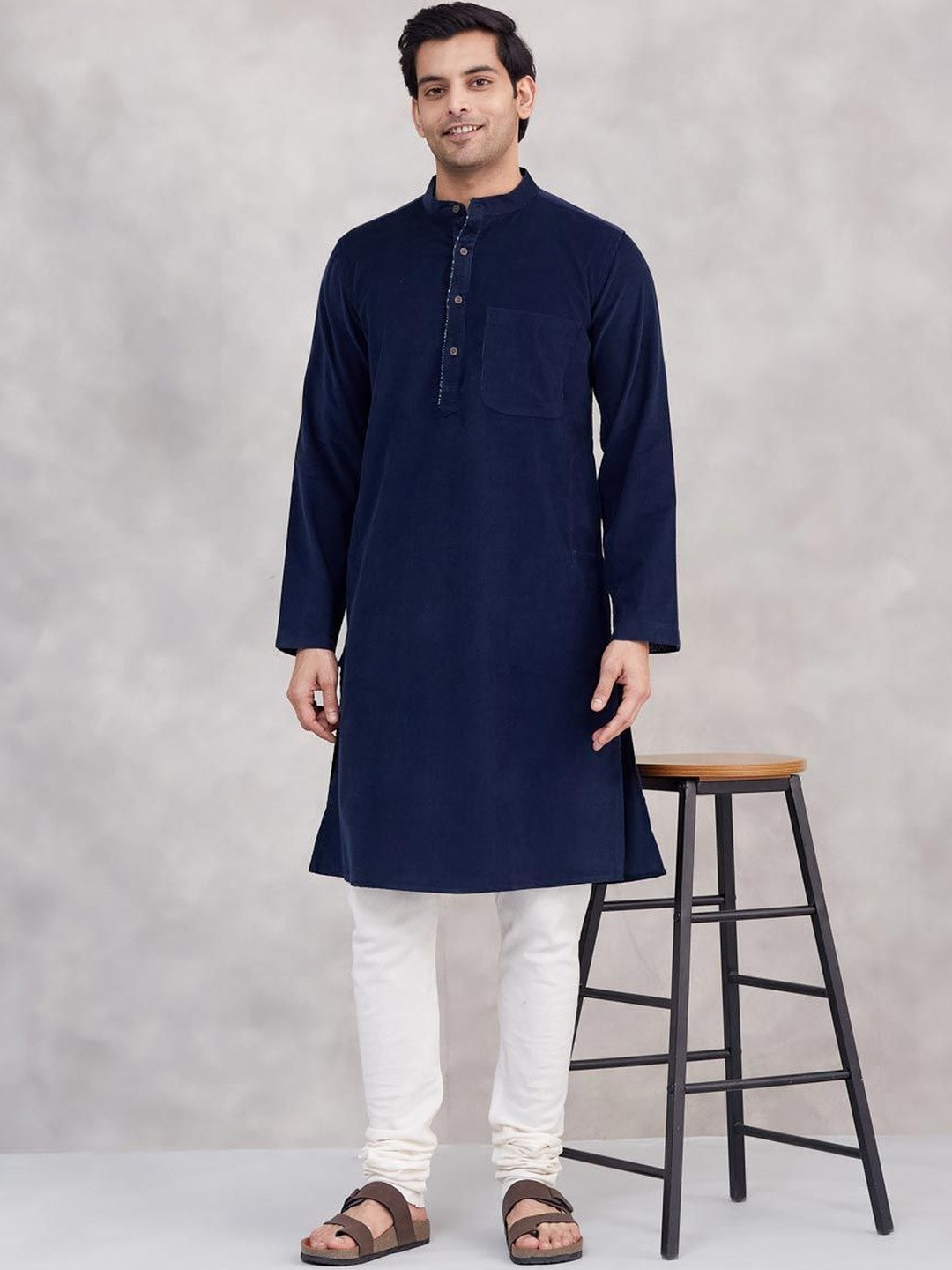 Fabindia Men Cold-Shoulder Sleeves Thread Work Kurta