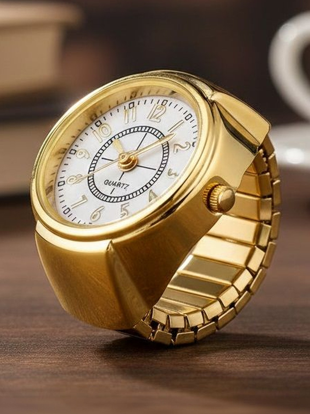 SZN Gold-Plated Stainless Steel Quartz Watch Finger Ring