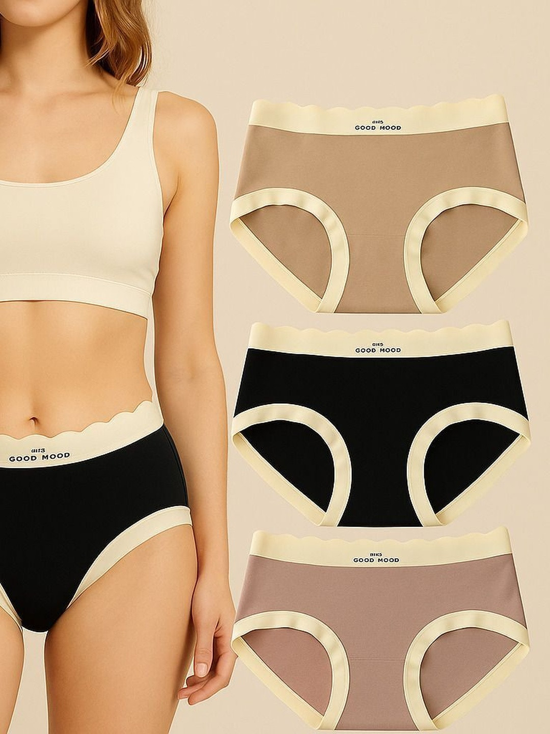 JETVELI Women Pack of 3 Pure Cotton Quick Dry High Rise No-Visible Panty Line Basic Briefs