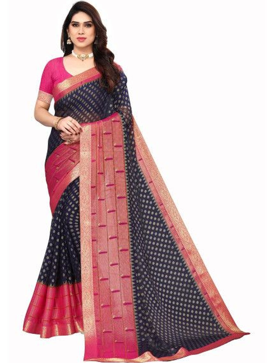 EMV Woven Design Poly Chiffon Fusion Saree