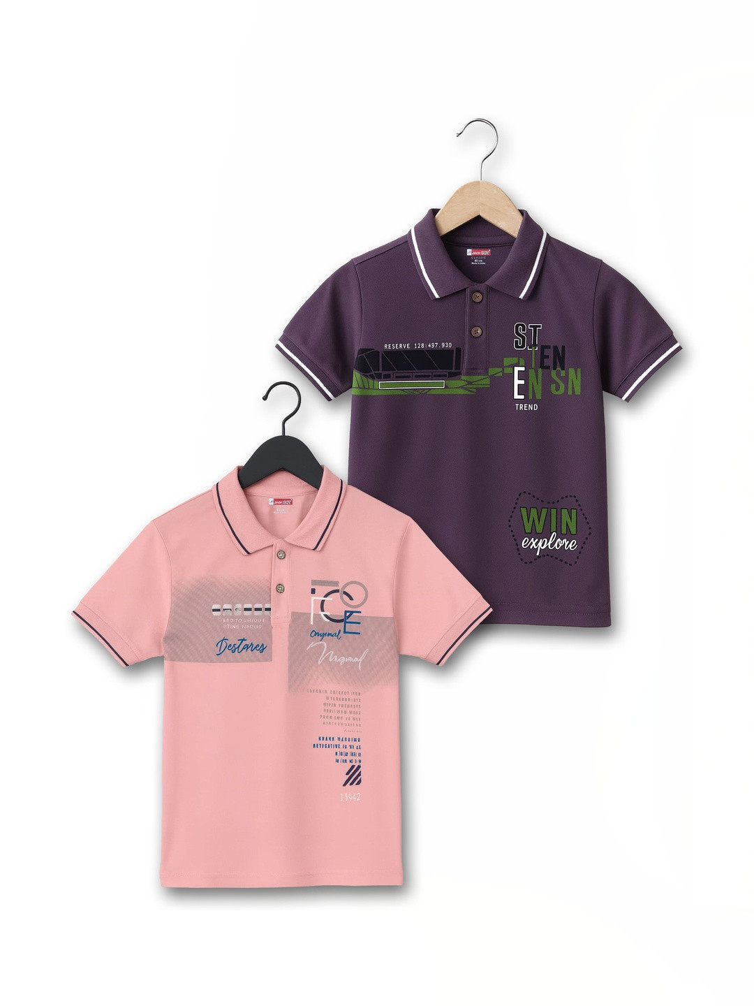 JACKBOY Boys Pack of 2 Printed Polyester Polo Collar Tshirts